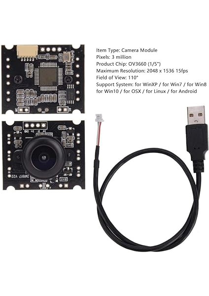 USB Kamera Modülü 110° Geniş Açı USB Kamera Modülü OV3660 Çip USB 2.0 Çıkışı 2048 x 1536 15 Fps Mobil Otg Desteği modelleri