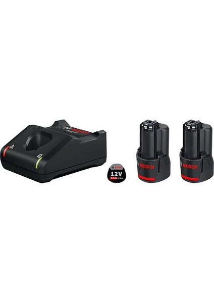 Professional 12 Volt Akü Şarj Cihazı Seti (2 x 2,0 Ah Li-Ion Akü + Gal 12V-40 Şarj Cihazı, Karton Kutuda)