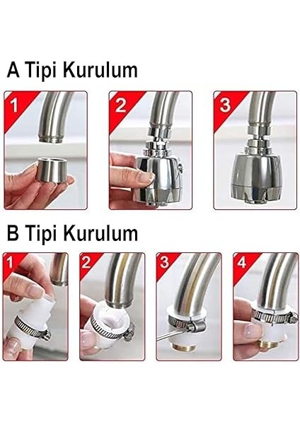 Fonksiyonlu Mutfak Lavabo Başlığı, 360 Derece Dönen, Tasarruflu, Musluk Başlığı, Krom, indirimleri