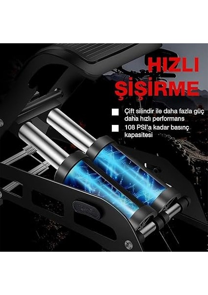 KB5402D Çift Pistonlu Dokunmatik Dijital Basınç Göstergeli Ayak Pompası ve Taşıma Kılıfı, Kırmızı/siyah modelleri