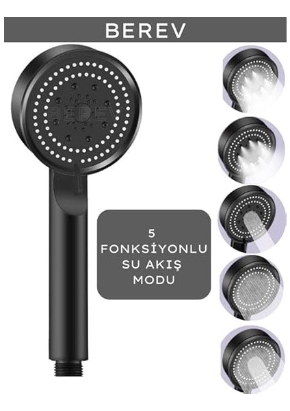 5 Fonksiyonlu Yüksek Basınçlı Duş Hortum, Siyah Duş Seti, 150 cm modelleri
