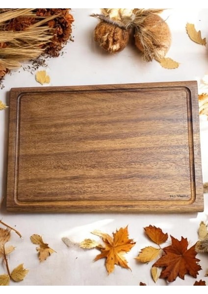 Woodart Iroko Tek Parça - Yekpare - Masif Steak Board - Oluklu Kesme Tahtası Büyük Boy 40 x 27,5 cm