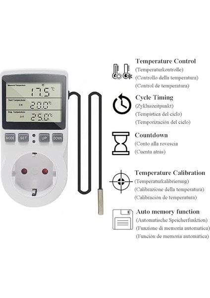 Dijital Termostat Priz Termostatik Sıcaklık Kontrol Fişi 220V Sonda ile Için Isıtıcı Fan Sera Inkübatör Sürüngen modelleri