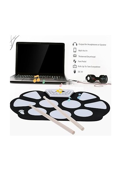 Drum Pad Kiti Katlanabilir Elektrikli Davul Pad Yeni Başlayanlar Için Davul Sopaları ile Davullar Perküsyon Enstrümanları Aksesuarları fırsatları