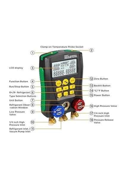 DY517 Basınç Ölçer Soğutma Dijital Vakum Basınç Manifoldu Test Cihazı Hvac Sıcaklık Test Cihazı Dijital Manifold Ölçer Hvac Vakum Basınç Çok Renkli DY517 fırsatları