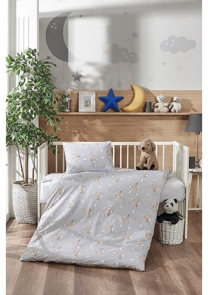 Doğal Pamuk Akfil Kumaş Bebek Nevresim Takımı, Gri