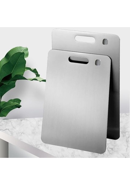 Kesme Tahtası 2'li Set 304 Paslanmaz Çelik Gıda Temasına Uygun Hijyenik ve Dayanıklı Antibakteriyel 1,6 mm Kesim Panosu Levhası Cam Kesme Tahtası Kaliteli