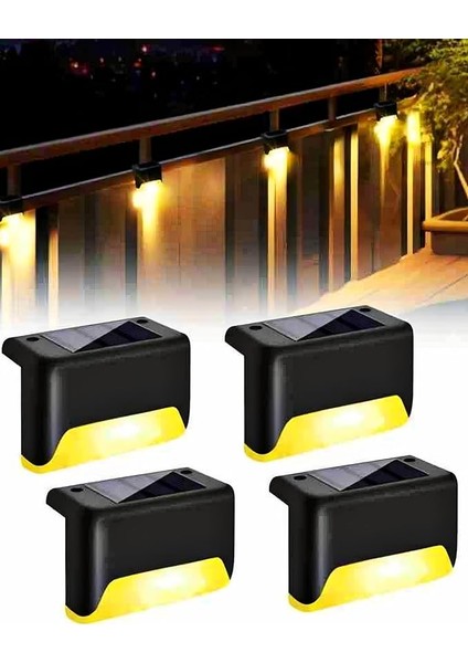 4 Adet LED Solar Güneş Enerjili Lamba, Merdiven, Veranda, Bahçe, Balkon Dekorasyon ve Çit Işık, Köşebent Lamba, Su Geçirmez, Gün Işığı, Peyzaj Lambası, Panel Aydınlatma