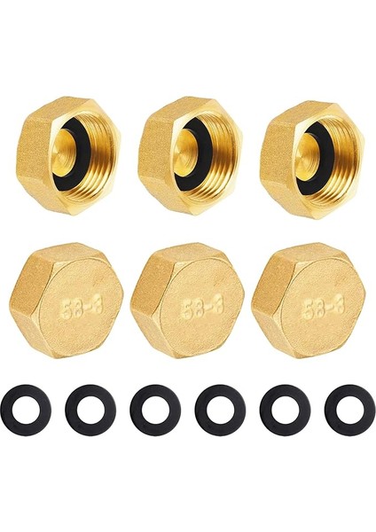 Pirinç Kapak G1/2"(Ø19,5mm) Iç Dişli, 6 Adet Kör Tapa Hortum Kapakları Kilit Kapağı G1/2", Pirinç Kapak, Altıgen, Boru Kapağı Uç Kapağı Bahçe Su Borusu Için Dişli Bağlantı Parçası