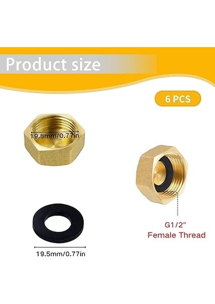Pirinç Kapak G1/2"(Ø19,5mm) Iç Dişli, 6 Adet Kör Tapa Hortum Kapakları Kilit Kapağı G1/2", Pirinç Kapak, Altıgen, Boru Kapağı Uç Kapağı Bahçe Su Borusu Için Dişli Bağlantı Parçası fiyatları