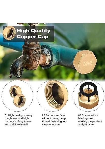 Pirinç Kapak G1/2"(Ø19,5mm) Iç Dişli, 6 Adet Kör Tapa Hortum Kapakları Kilit Kapağı G1/2", Pirinç Kapak, Altıgen, Boru Kapağı Uç Kapağı Bahçe Su Borusu Için Dişli Bağlantı Parçası indirimleri