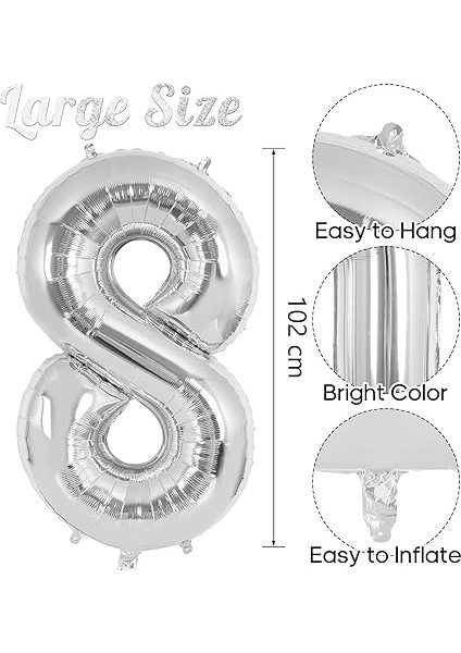 8 Rakamı Doğum Günü Balonu Yaş Günü Gümüş Renk Uçan Balon 102 cm Doğum Günü ve Parti Dekorasyonu Büyük Boy Folyo Helyum Uçan Balon Yaş 8 Sayısı fiyatları