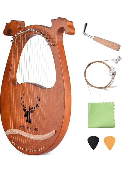 16 Telli Lir Arp Masif Ahşap Telli Çalgı Elk Desenli Ayarlama Çekici Telleri Tem Bezi Penaları Yeni Başlayanlar Için