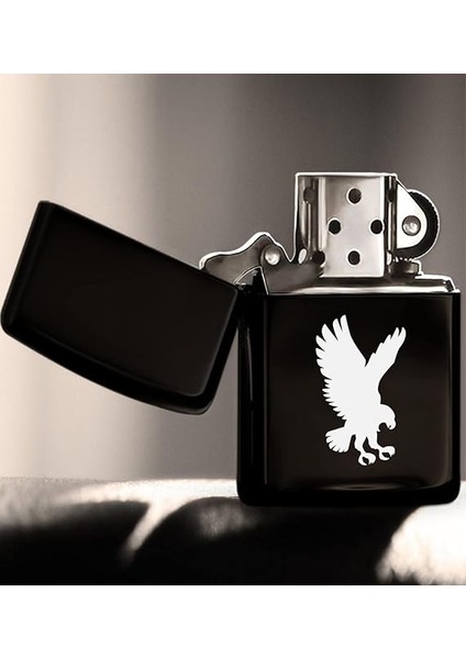 Gift Kartal Tasarımlı Siyah Benzinli Metal Çakmak fiyatları