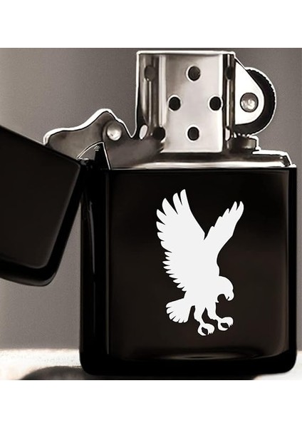 Gift Kartal Tasarımlı Siyah Benzinli Metal Çakmak modelleri
