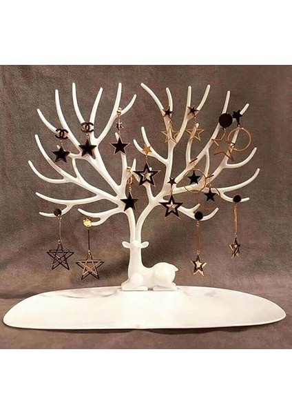 Geyik Tasarımlı Takı Standı, Yüzük, Küpe, Kolye Askılığı, Şık Mücevher Organizer, Estetik ve Dayanıklı Tasarım (Beyaz) modelleri