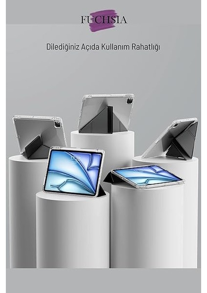 Air 13 Ile Uyumlu 2025 M3 Kalem Bölmeli Standlı Akıllı Fuchsia Trifolding Tablet Kılıfı Mor modelleri