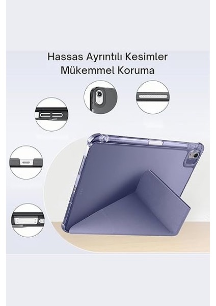 Air 13 Ile Uyumlu 2025 M3 Kalem Bölmeli Standlı Akıllı Fuchsia Trifolding Tablet Kılıfı Mor indirimleri