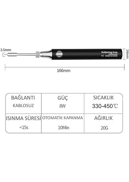 Şarjlı Kablosuz Lehim Makinası - 5 Saniyede Isınma - 30 Dakika Kullanım - USB Type-C Şarj - 3 Farklı Isı Modu - 450 Derece modelleri