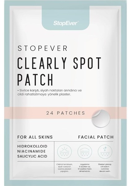 Clearly Spot Patch, Sivilce Karşıtı Şeffaf Plaster | Şeffaf, Ultra Ince, Hidrokolloid + Niacinamide + Salicylic Asit Içerikli Akne Karşıtı Yüz Bandı | 24 Adet