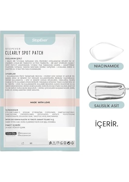 Clearly Spot Patch, Sivilce Karşıtı Şeffaf Plaster | Şeffaf, Ultra Ince, Hidrokolloid + Niacinamide + Salicylic Asit Içerikli Akne Karşıtı Yüz Bandı | 24 Adet modelleri
