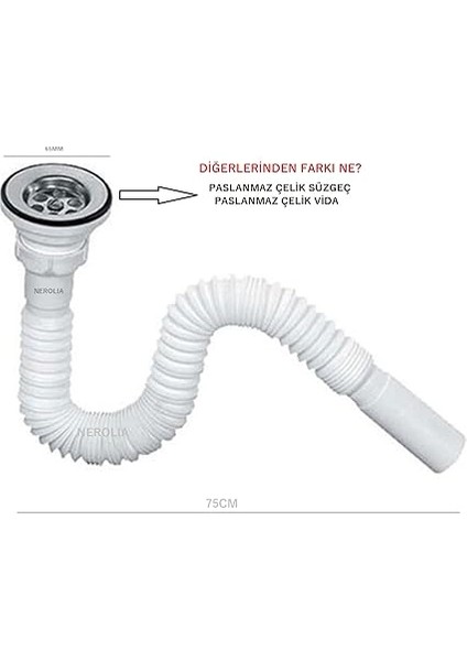 Lavabo Gider Hortumu/körüklü Lavabo Sifonu/eviye Gider Borusu (Paslanmaz Çelik Süzgeçli ve Vidalıdır) fiyatları