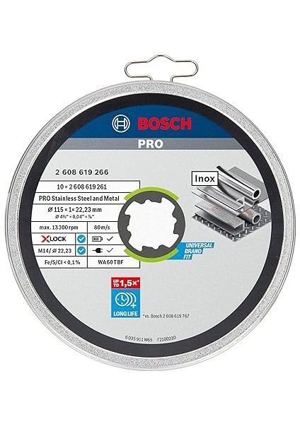 Professional 10 Adet Düz Kesme Diski Standart (Inox, X-Lock, Ø115 Mm, Delik Çapı: 22,23 Mm, Kalınlık: 1 Mm), Ø 115 mm fiyatları