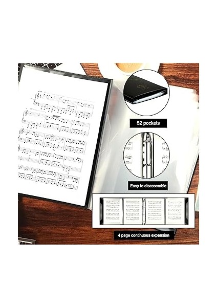 Klasör, 52 Sayfa, 4 Sayfalık Genişlet Piyano Nota Bağlayıcı, Su Geçirmez, Çıkarılabilir Toka Tasarımı, Piyano Klavye Kemanı Viyolonası Için Uygun, A4 Boyutu fiyatları