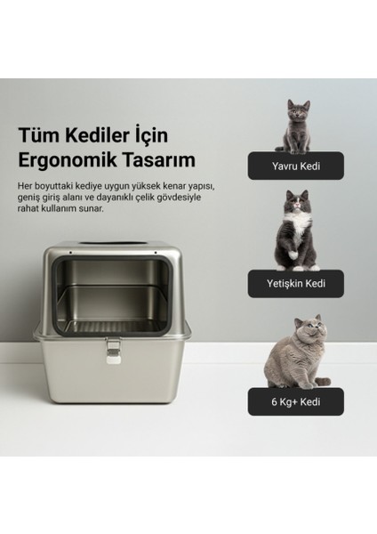 Cleansteel Premium Paslanmaz Çelik Üstten Girişli Kedi Tuvalet Kabı – 60 Cm, Hijyenik & lüks tasarım fiyatları