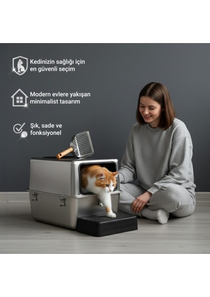 Cleansteel Premium Paslanmaz Çelik Üstten Girişli Kedi Tuvalet Kabı – 60 Cm, Hijyenik & lüks tasarım fırsatları