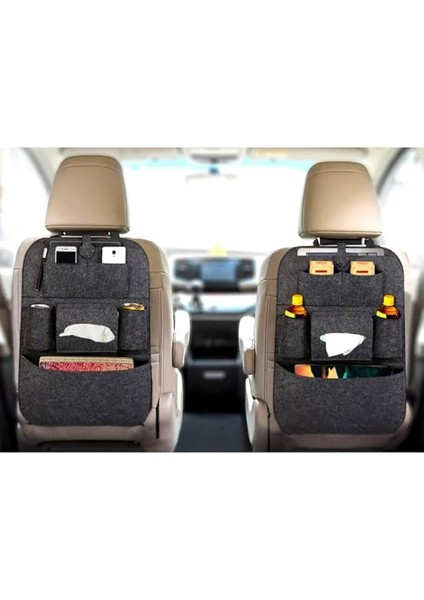 Araç Koltuk Arkası Eşya Düzenleyici Keçe Araba Içi Oto Çanta Organizer 2li (Siyah)