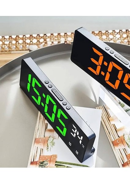 Dijital Dereceli Alarmlı Masa Saati Ses Kontrollü Büyük Ekran Yatak Odası Başucu Saati 7.3" Ekran (Yeşil) fiyatları