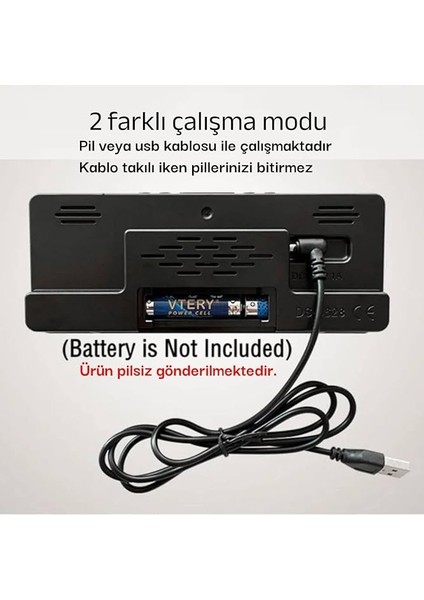 Dijital Dereceli Alarmlı Masa Saati Ses Kontrollü Büyük Ekran Yatak Odası Başucu Saati 7.3" Ekran (Yeşil) indirimleri