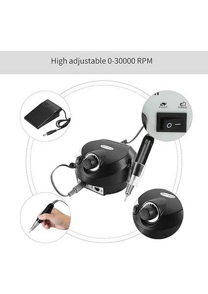 Elektrikli Tırnak Matkap Makinesi 30000 Rpm E-Dosya Elektrikli Tırnak Dosya Değirmeni Parlatıcı Kiti Manikür Pedikür Matkap Akrilik Jel Çivi Için Ab Tak Siyah fiyatları