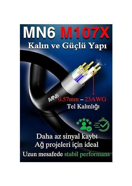M107X Internet Kablosu 10 METRE/23AWG Utp 0,57MM/CAT 6 Iki Kat Korumalı/internet Bağlantı Kablosu 10 Metre/iç Dış Mekan Uyumlu/high Performance Cable/10 Metre Ethernet Kablosu (Metre, 10) fiyatları