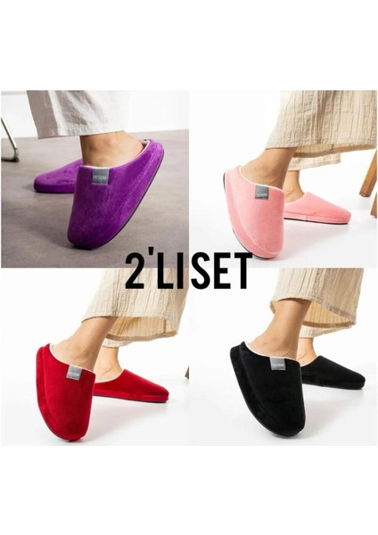Yumoş 2 Li Set Kadın Kışlık Ev Terliği Pofuduk Çeyizbohça Hediyelik Lüks Terlik