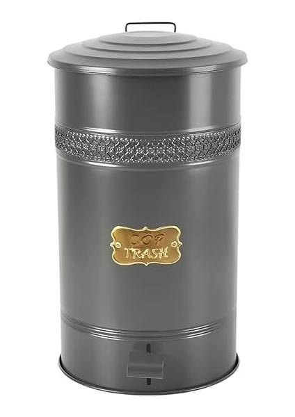 Galvaniz Metal 30 Litre Pedallı Çöp Kovası (Antrasit)