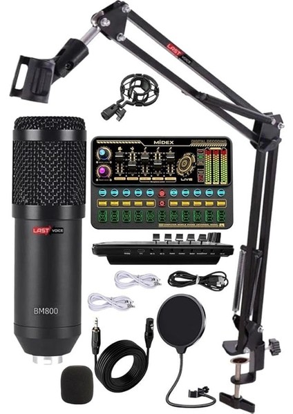 BM800 Live Platinium Set Efektli Ses Kartı Mikrofon Stand Kayıt Canlı Yayın Seti (Pc ve Telefon)