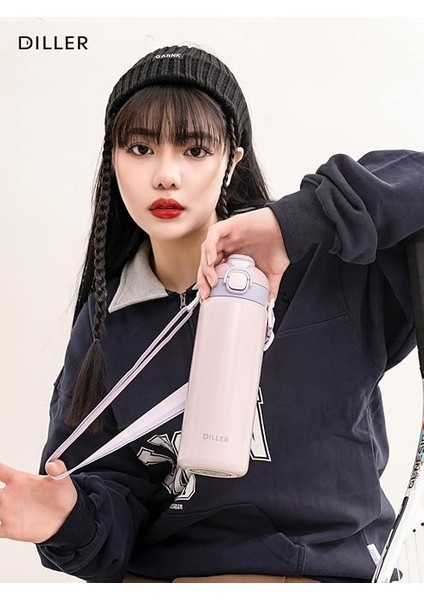 700ML Tek Kapak Çift Kullanım Pipetli/pipetsiz Askılı Çelik Su Matarası 6 Saat Sıcak/soğuk (Pudra) indirimleri