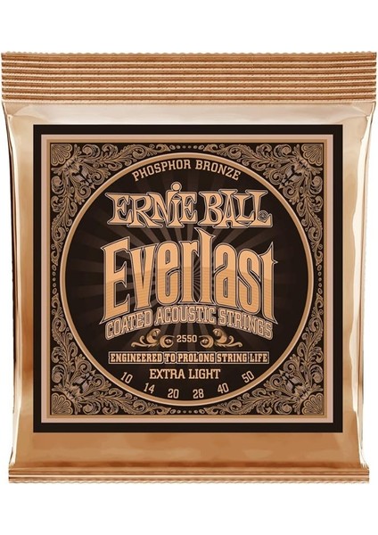 Ball Everlast Ekstra Hafif Kaplamalı Fosfor Bronz Akustik Gitar Telleri, Ölçü 10-50