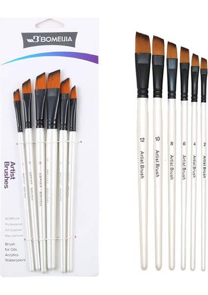 Resim Fırça Seti Yan Kesik Uçlu Akrilik Yağlıboya Suluboya Beyaz 6 Parça Fırça Seti fiyatları