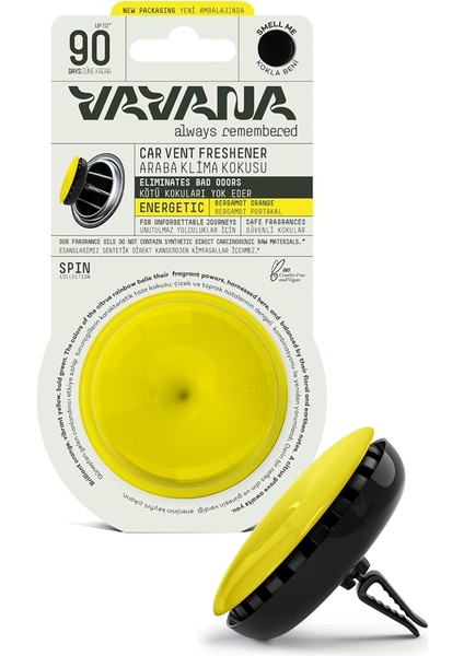 Spin Araba Klima Kokusu - Profesyonel Otomobil Kokusu | Bpa &amp; Sıvı Içermez | 90 Gün Etkili | Araç Parfümü (Energetıc)