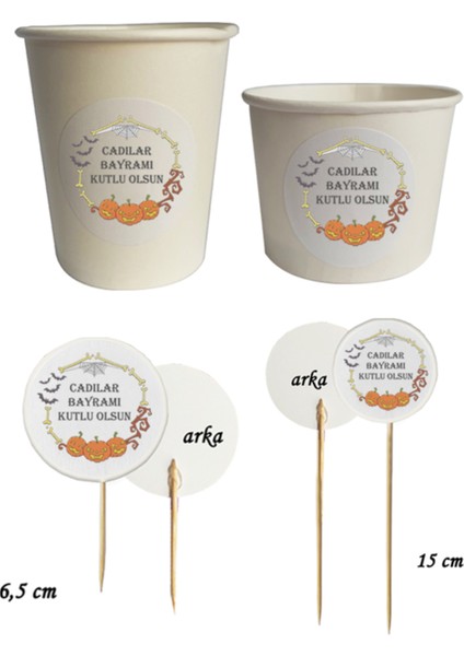 40 Parça Balkabağı Örümcek Cadılar Bayramı Partisi Kürdan Seti - Bardak Kase Kısa ve Uzun Kürdan - 5