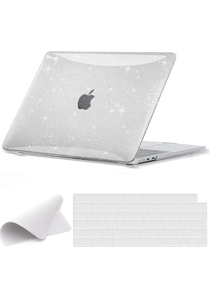 MacBook Air 13,6 ile Uyumlu M4 (A3240) M3 (A3113) M2 (A2681) 2022 2024 2025, Mac 13 Inç Case, Sert Plastik Koruyucu Kılıf + Klavye Koruması + Parlatma Bezi - Parlak Kristal