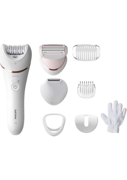 Epilasyon Cihazı, Islak ve Kuru Kablosuz Kullanım, LED Işık, Ekstra Geniş Başlık, Hassas Bölge ve Düzeltme Başlığı, Bikini Tarağı, 7 Aksesuar Dahil, Beyaz Renk, BRE720/05