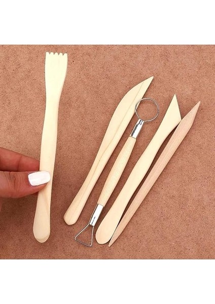 Ahşap Ebeşuar Seti, Modelaj Kalemi, 5 Parça, Tasarım, Dip Alma, Seramik ve Kil Çalışmaları fırsatları