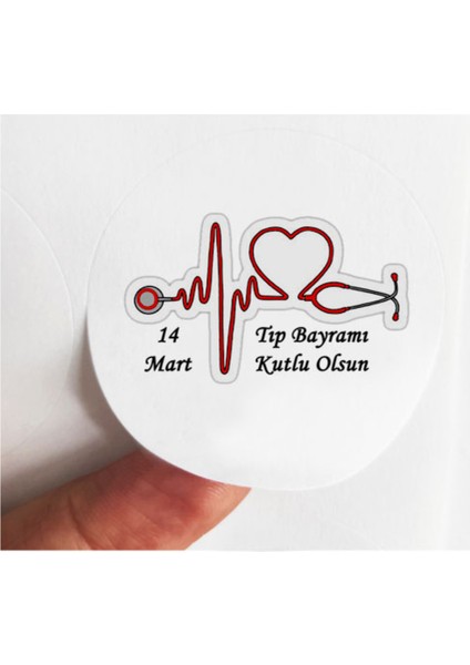 48 Adet 4 cm 14 Mart Tıp Bayramı Kutlu Olsun Baskılı Mat Etiket Sticker 2