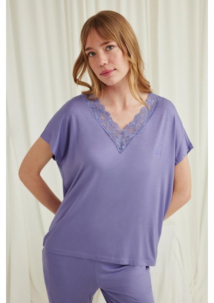 Monamise Kısa Kollu V Yakalı Dantelli Pijama Takımı indirimleri