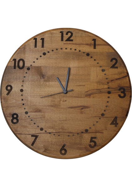 El Yapımı Lazer Işlemeli Ahşap Duvar Saati 42 cm - Sessiz Mekanizma - Ceviz Rengi