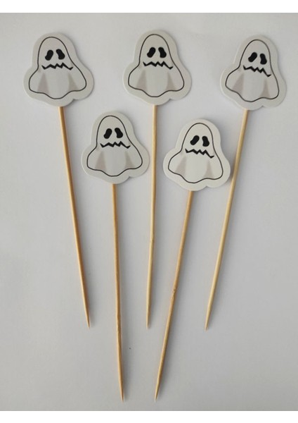 15 cm Uzun Kürdan - 20 Adet Dekoratif Karton Hayalet Şeklinde Cadılar Bayramı Kürdanı - Halloween